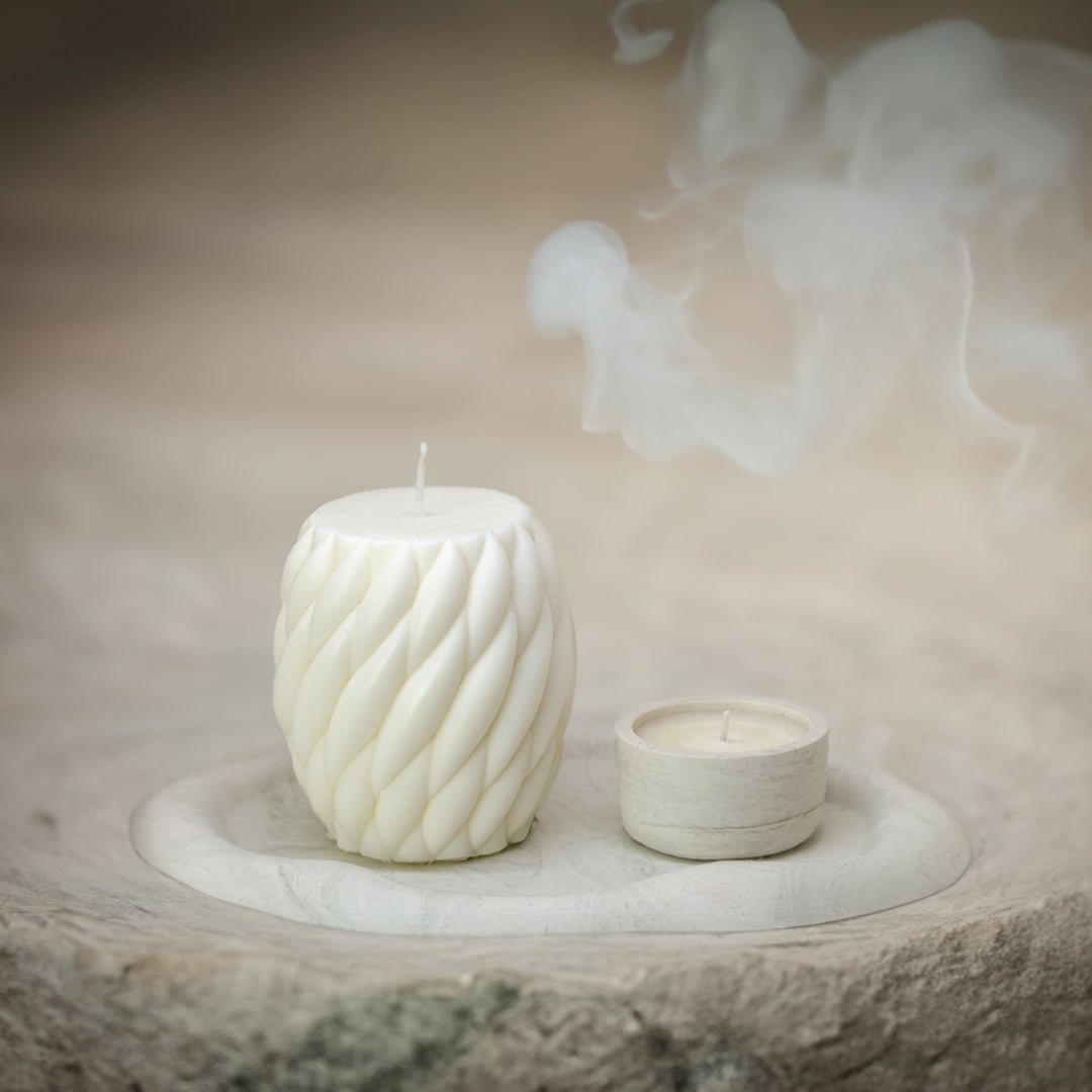 coffret de bougies décoratives cire de soja, plateau en jesmonite, bougie parfumée - May26