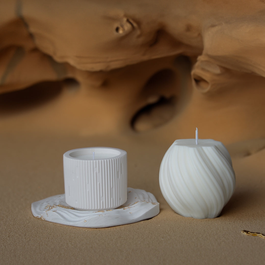 coffret de bougies décoratives cire de soja, plateau en jesmonite, bougie parfumée - May26