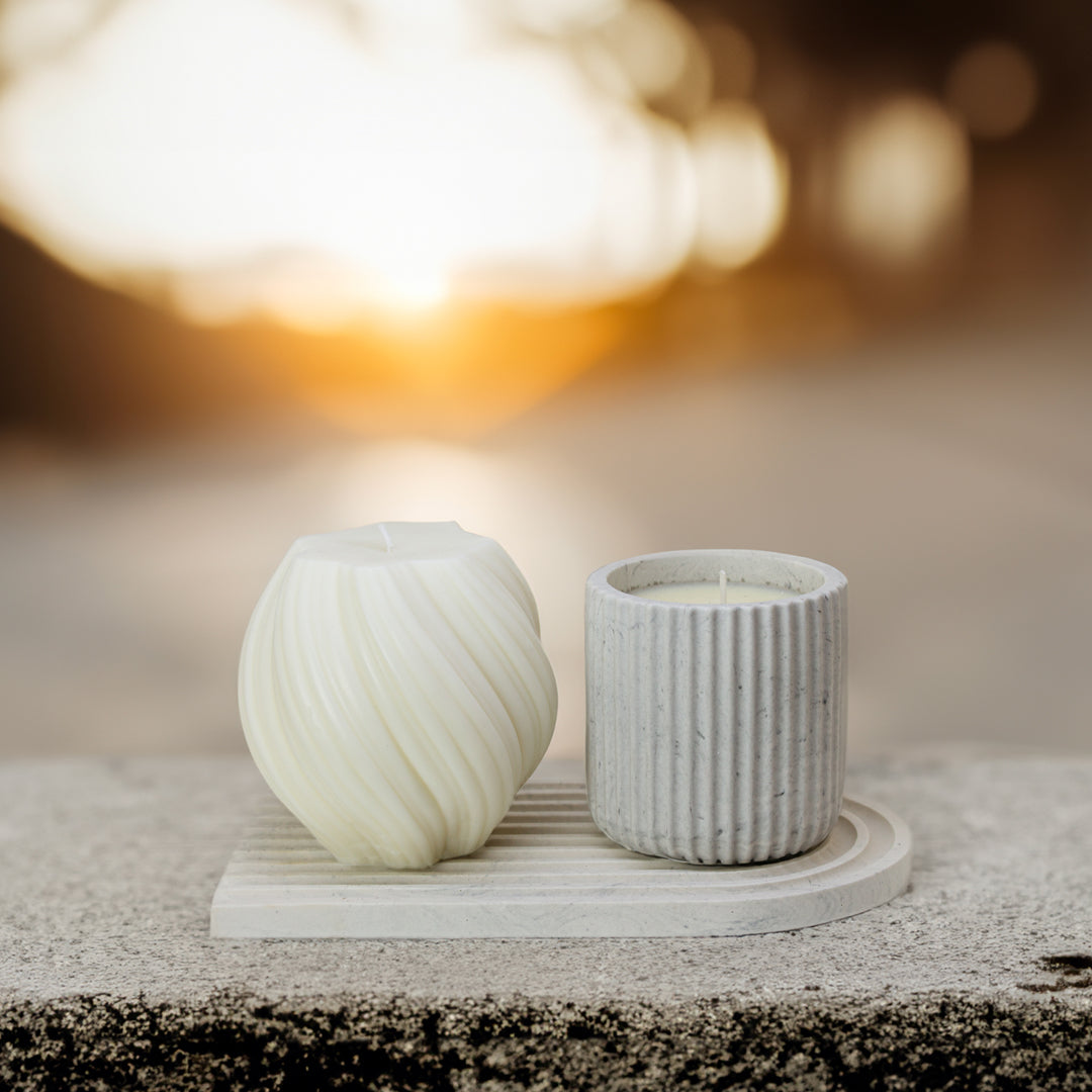 coffret de bougies décoratives cire de soja, plateau en jesmonite, bougie parfumée - May26