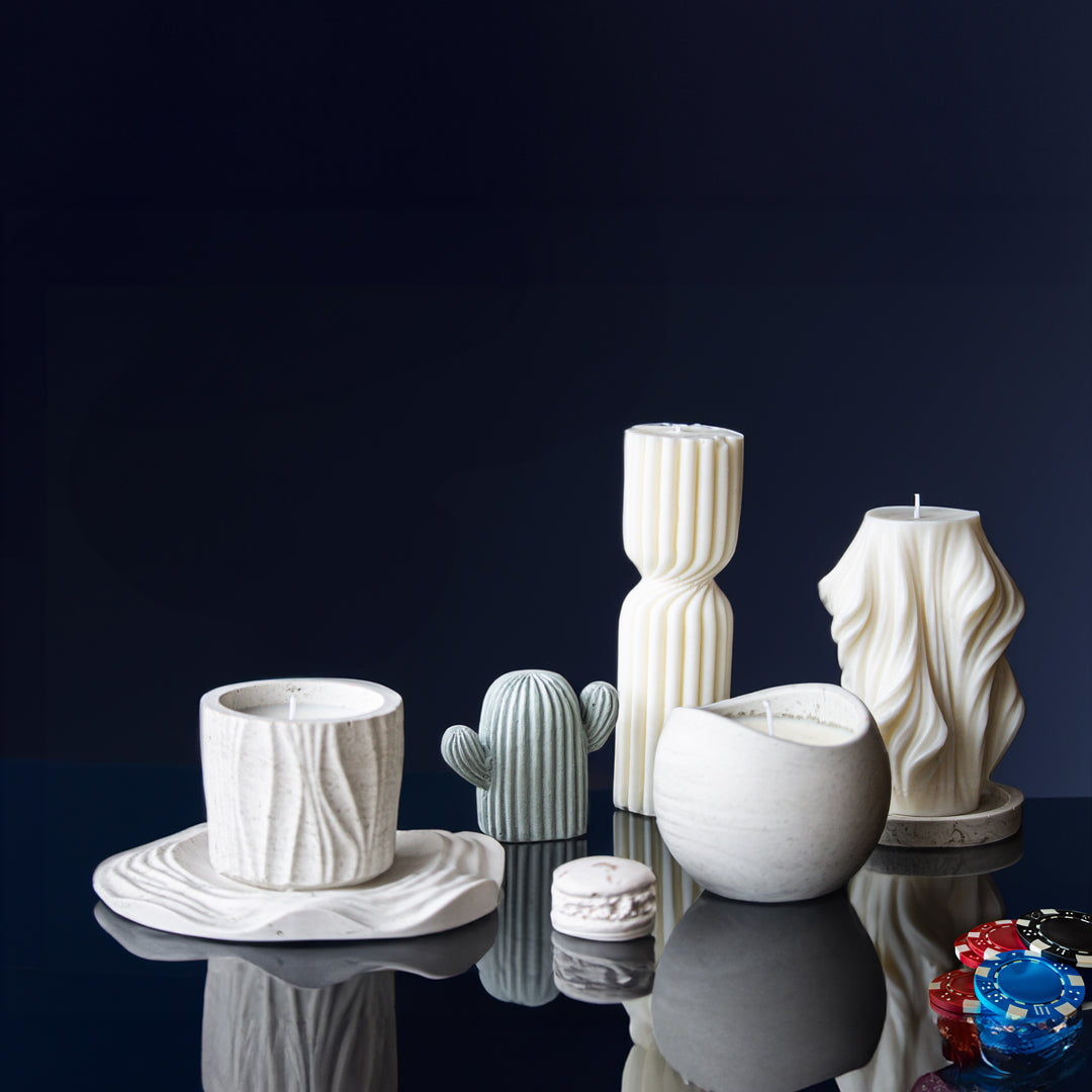 coffret de bougies décoratives cire de soja, plateau en jesmonite marbre doré, bougie parfumée - May26