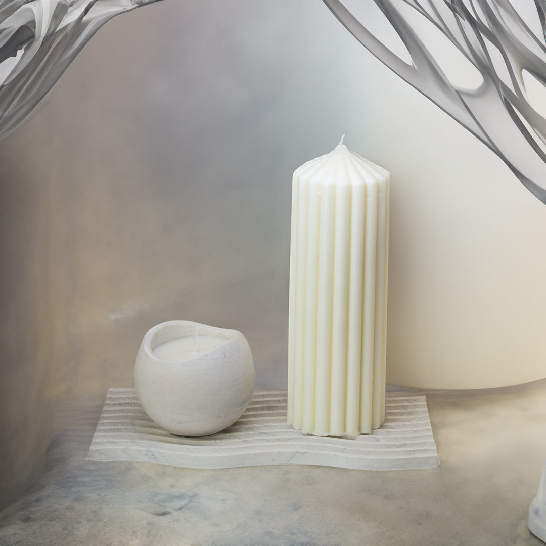 coffret de bougies décoratives cire de soja, plateau en jesmonite, bougie parfumée - May26