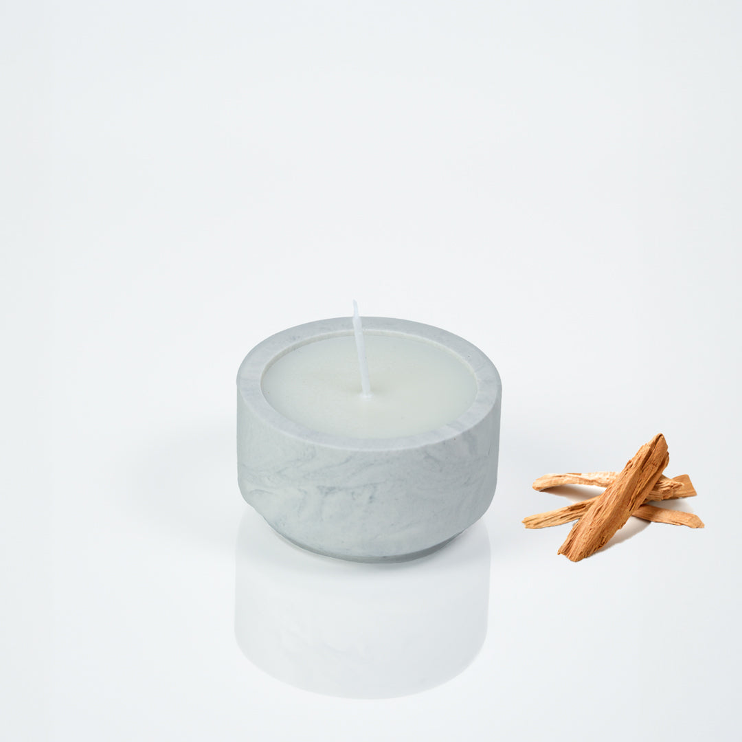 Bougie parfumée petit pot en jesmonite marbre gris, parfum santal - May26