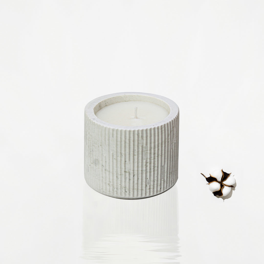 Bougie parfumée pot rayé en jesmonite marbre doré, parfum fleur de coton - May26
