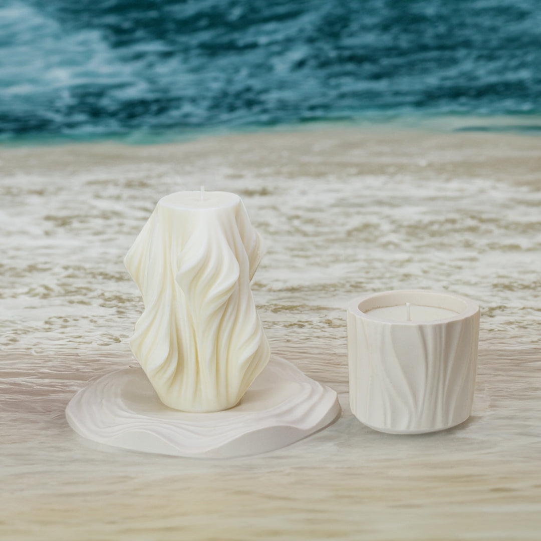 bougie décorative en cire de soja, plateau jesmonite blanc, bougie parfumée - May26